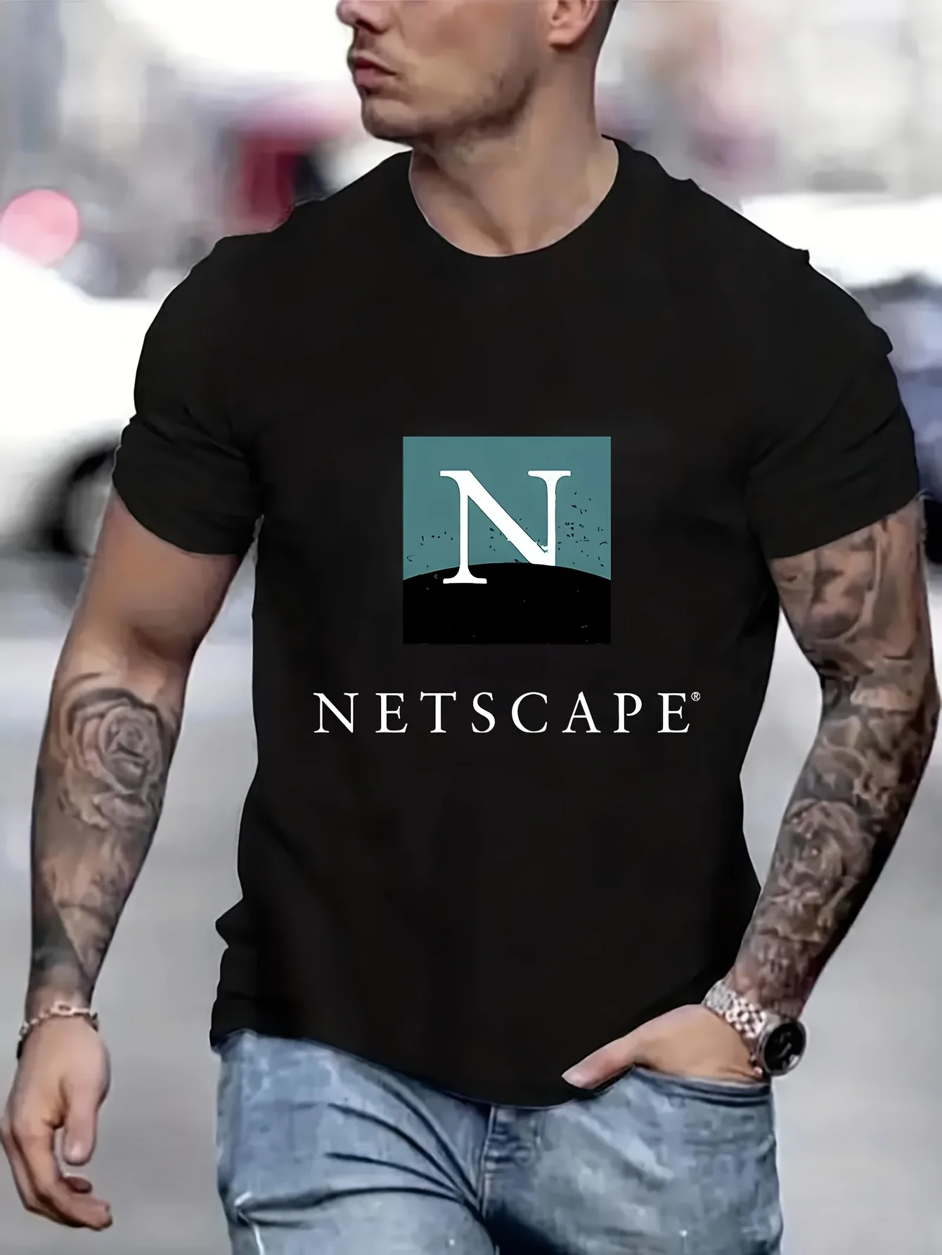Netscape Американские веб-услуги Компьютерная графика Классический логотип Винтажная футболка Аниме Мужская футболка Футболка с принтом B 5024403