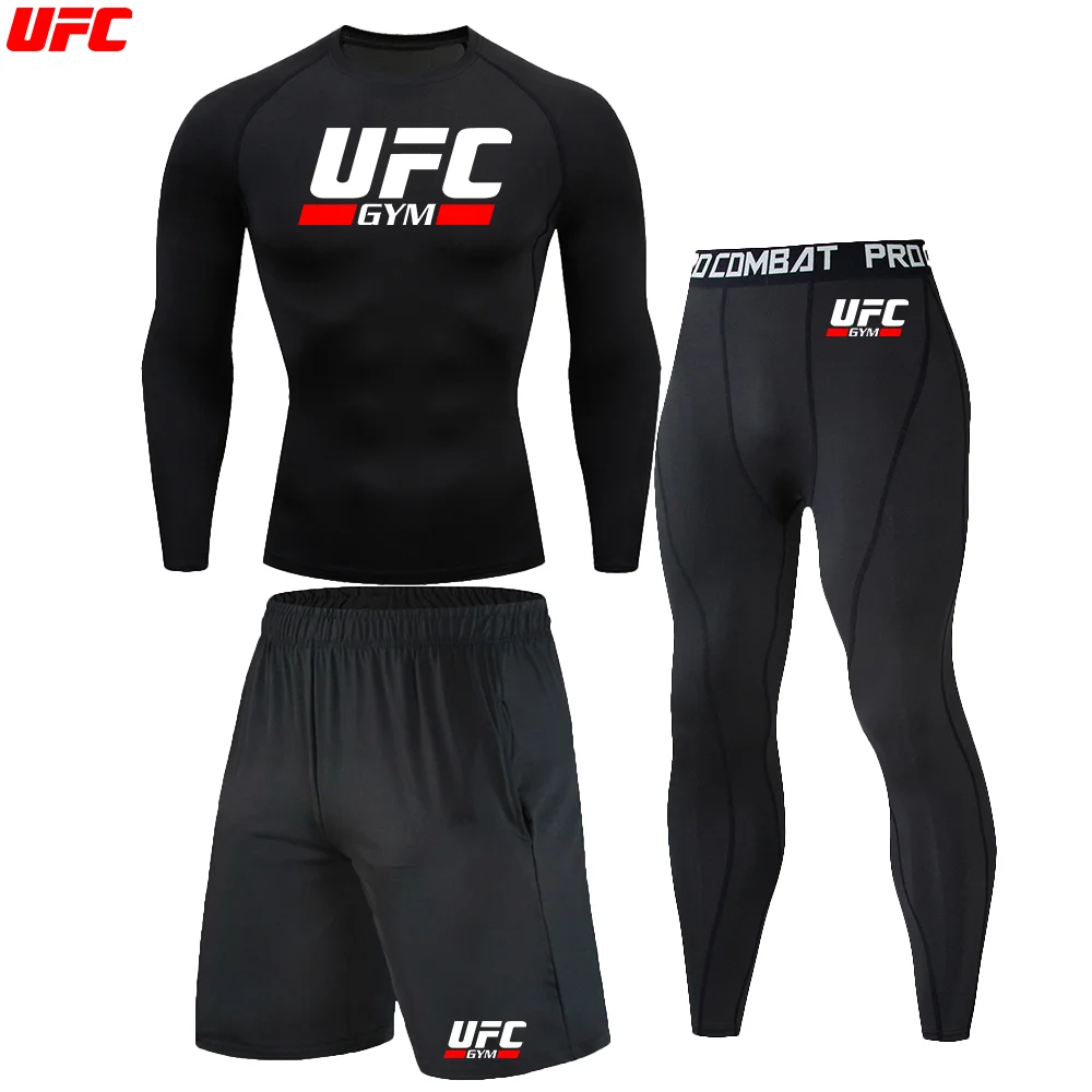 UFC мужские спортивные компрессионные термокомплекты брюки с длинными рукавами дышащий высокоэластичный морозостойкий спортивный костюм для спорта на открытом воздухе комплект из 3 предметов