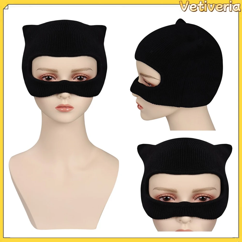 Женская маска для косплея Selina Kyle, вязаная фэнтезийная одежда, шлем для Хэллоуина, карнавальный костюм для вечеринки, реквизит, аксессуары