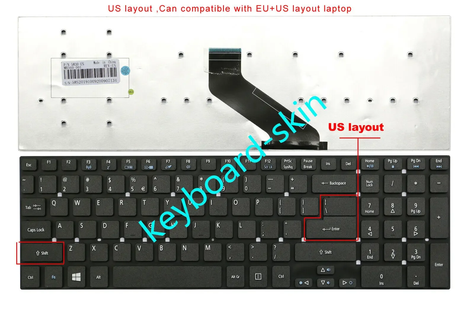Новая клавиатура США для Acer ES1-731, E1-510,E1-522,E1-530,E1-532,E1-570,E1-572,E1-731G,E1-771G,E5-511,E5-521,E5-531 E5-551,E5-571