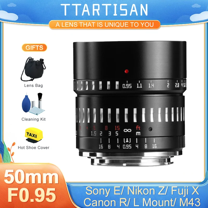 TTArtisan 50 мм F0.95 APS-C объектив с ручной диафрагмой для Sony E Nikon Z Canon R EOSR Leica Sigma L M43 Fuji X a6400 zve10 xt50