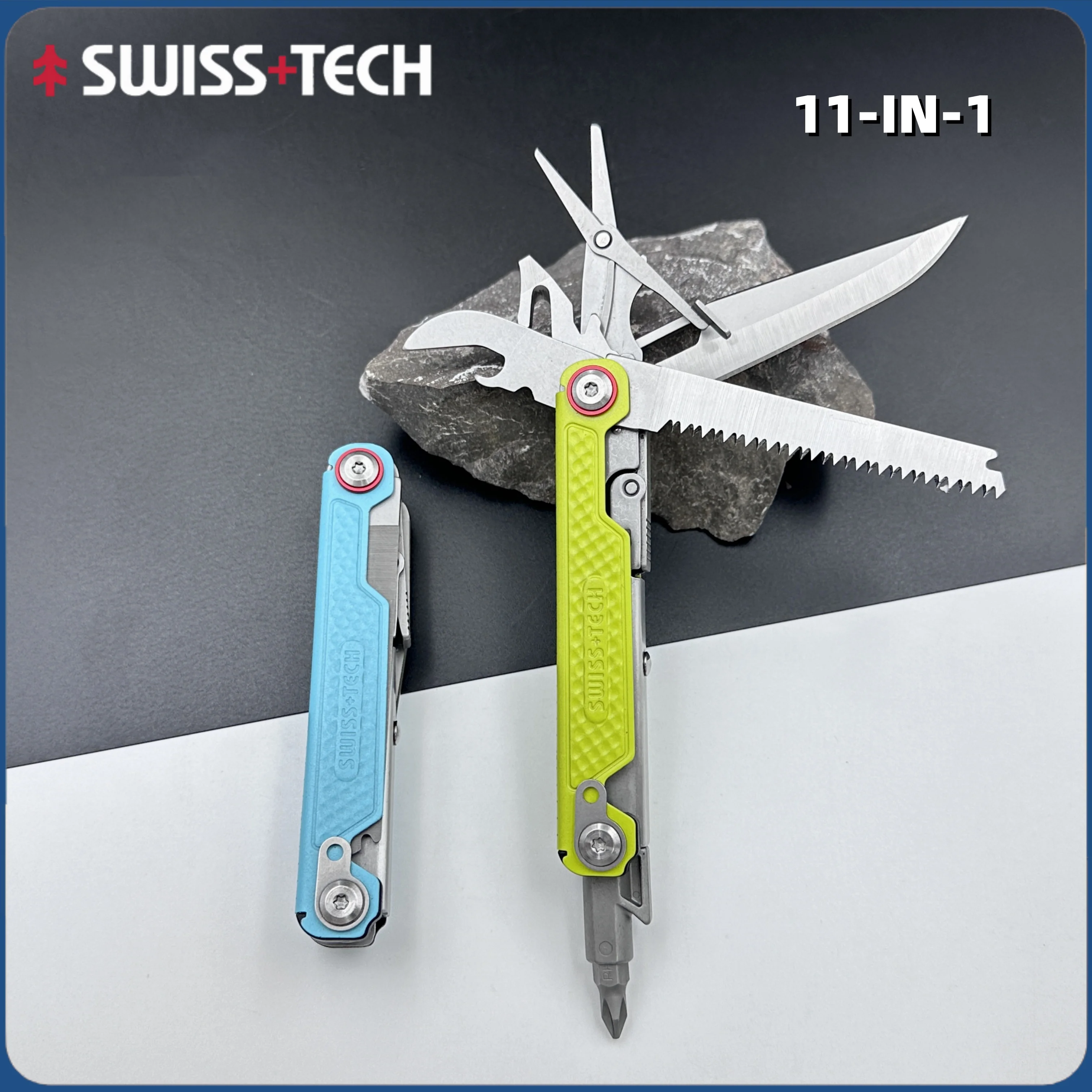 SWISS+TECH 11-IN-1 Складной портативный многофункциональный инструмент с желтым волчьим зубом, нож для аварийного выживания EDC