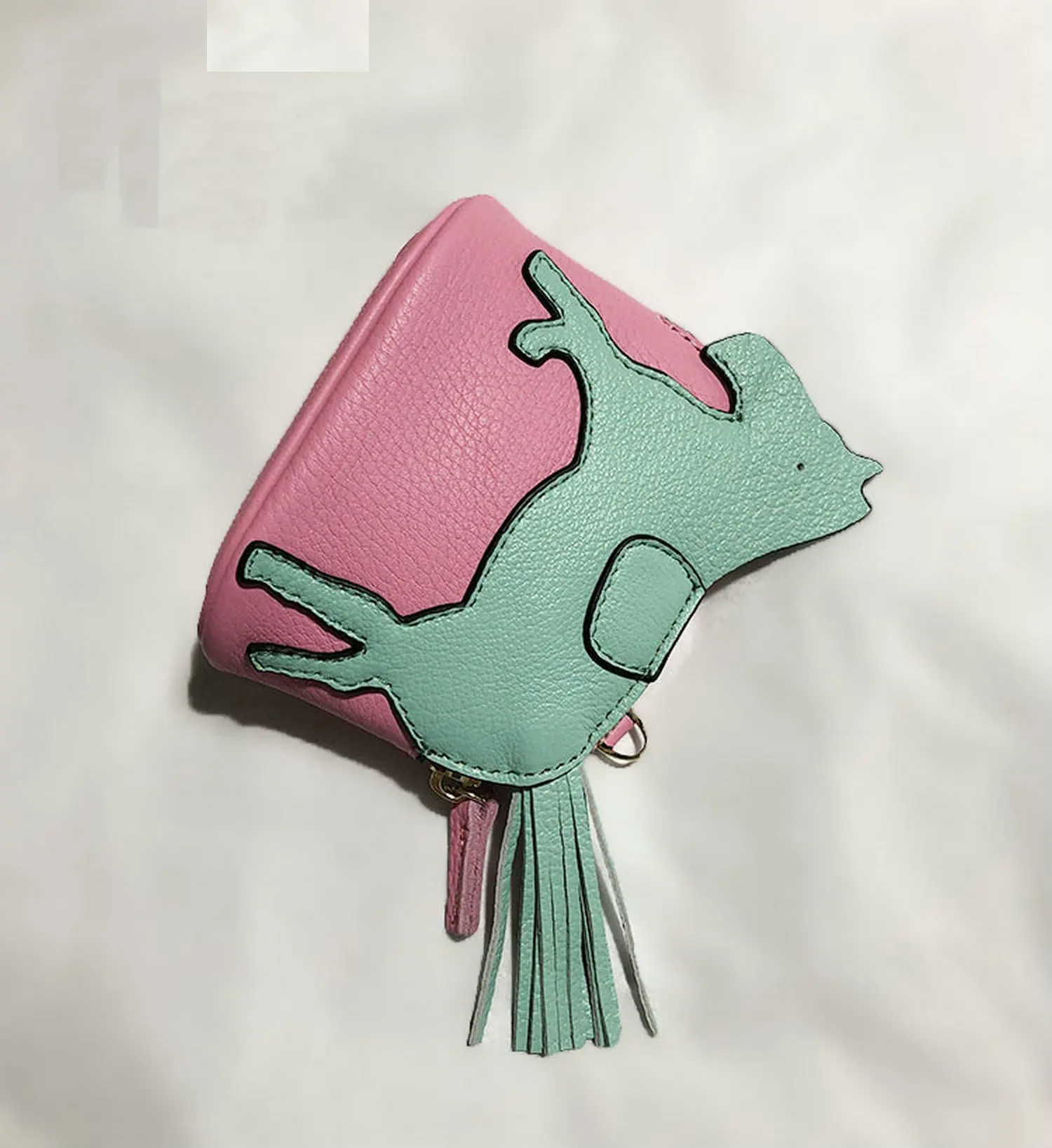 Фото Кошелек для монет Macaron Pony в форме животного из натуральной кожи, милый мини-кошелек с героями мультфильмов для девочек, сумка для лошади, дизайнерский шарм с цветными блоками №4