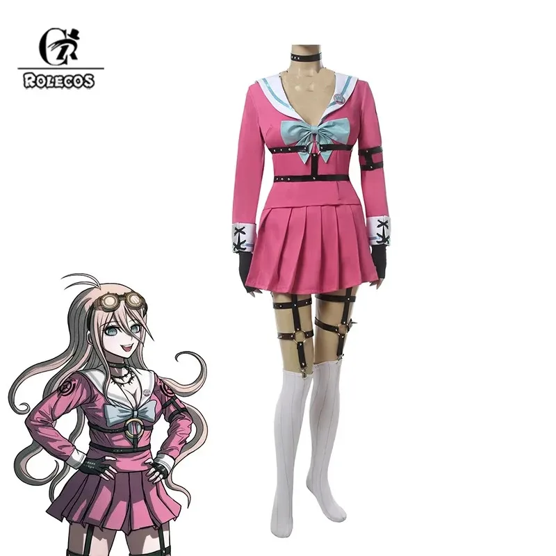 Фото A888ROLECOS Game Danganronpa Miu Iruma Косплей Костюм Женская Розовая Школьная Форма Хэллоуин Топ Юбка Лук Полный КомплектB666@! №2