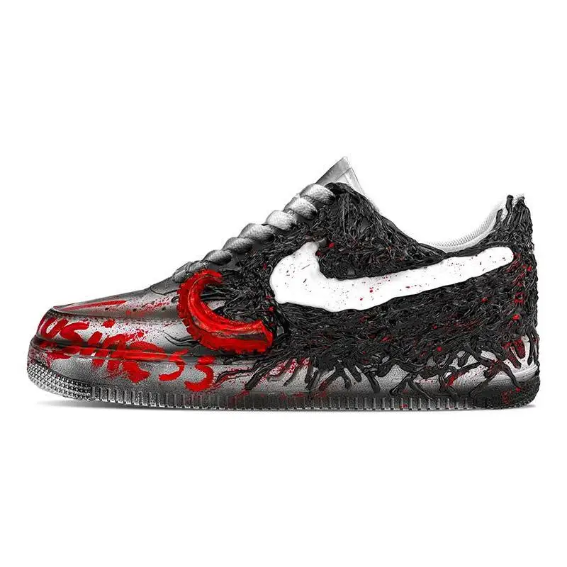 [Невероятные мужские кроссовки Venom Cthulhu, черно-красные] Nike Air Force 1 Low '07 Air Force 1, мужские низкие кроссовки для скейтборда, черные, красные