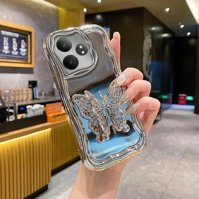Женская фотосессия для Realme GT 6 Gt6t Neo 6 Se Neo6 Корпус серебряный полый держатель бабочки ремешок на руку противоударный чехол (art.: 3920c8e8e52ae) - 3920c8e8e52ae