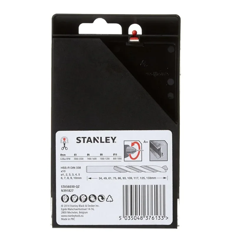 STANLEY STA56030 HSS-R Набор сверл по металлу, 10 шт., 1-10 мм, сменные биты из нержавеющей стали, спиральная дрель, аксессуары для электроинструментов
