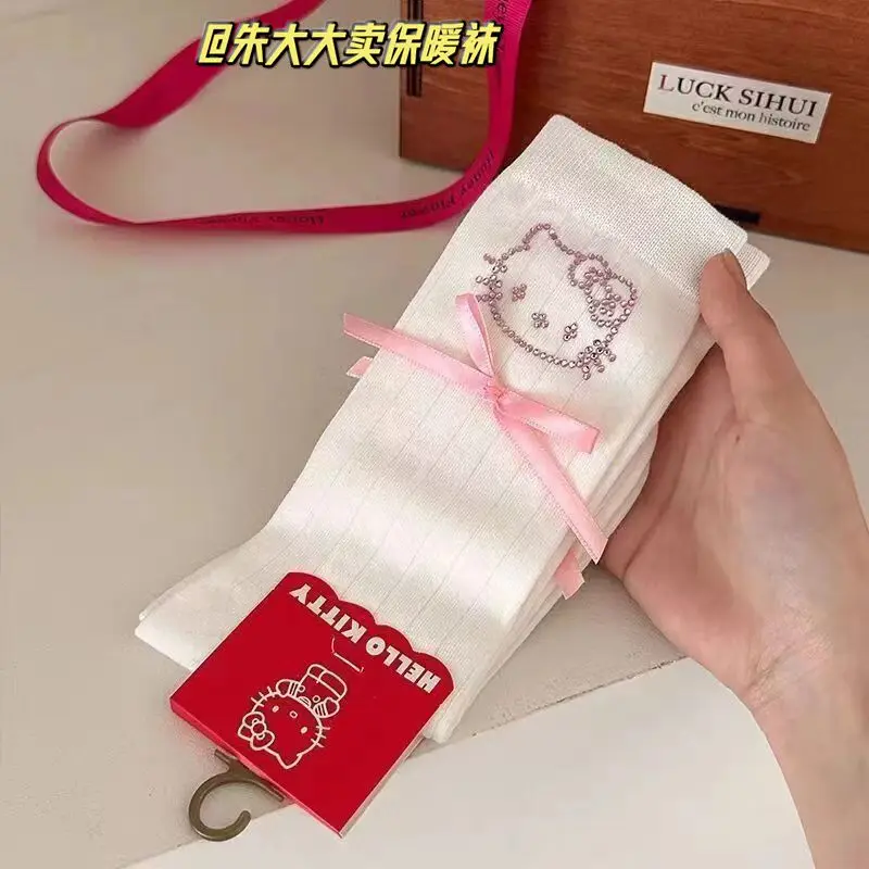 Фото Носки Sanrio Hello Kitty, женские белые милые носки с бантом в форме сердца, летние тонкие носки средней длины, каваи, праздничные подарки №4