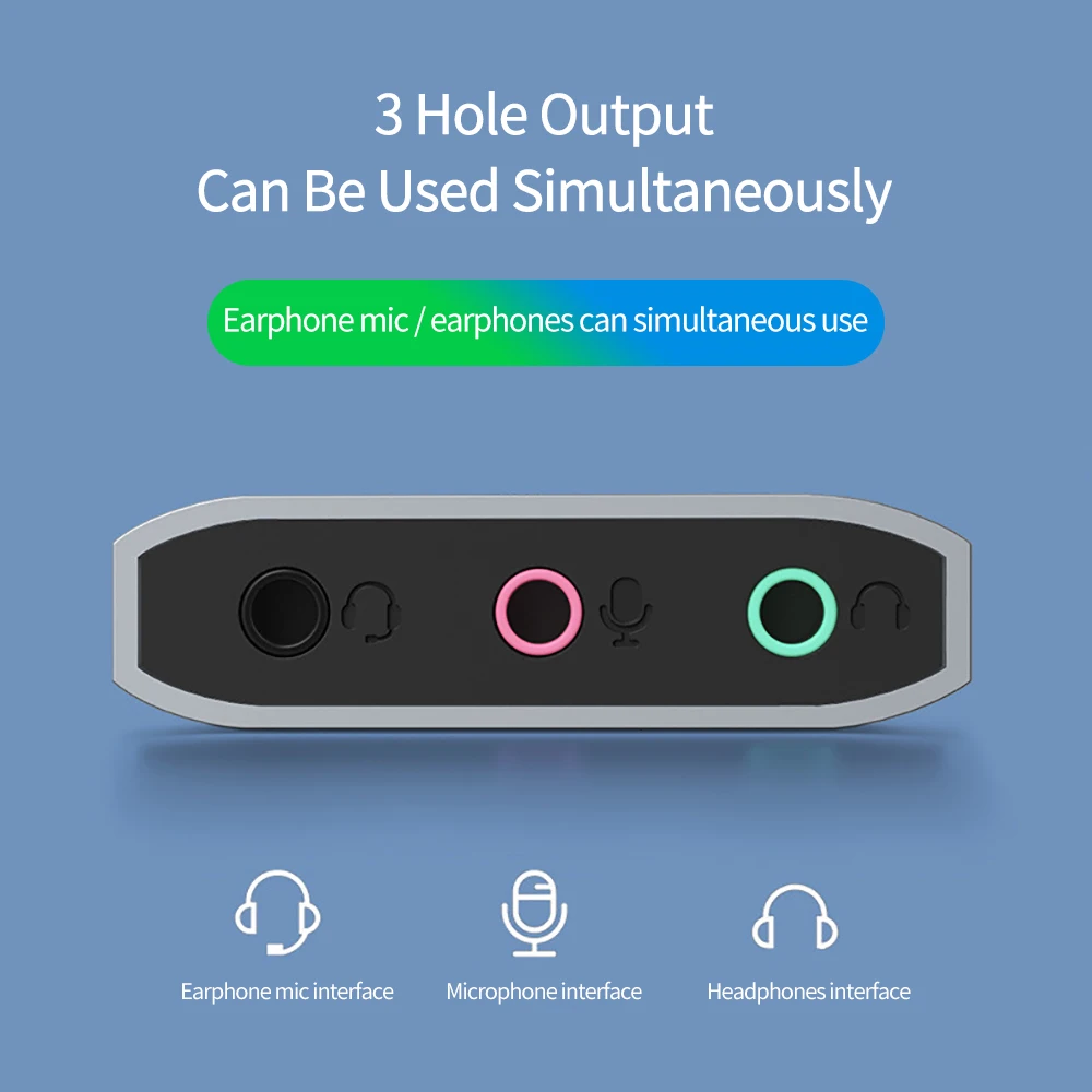 Фото Внешняя звуковая карта USB 3 в 1, аудиоразъем 3,5 мм, Кабель-адаптер, HIFI Звук для микрофона, динамика, гарнитуры, ПК, ноутбука №2