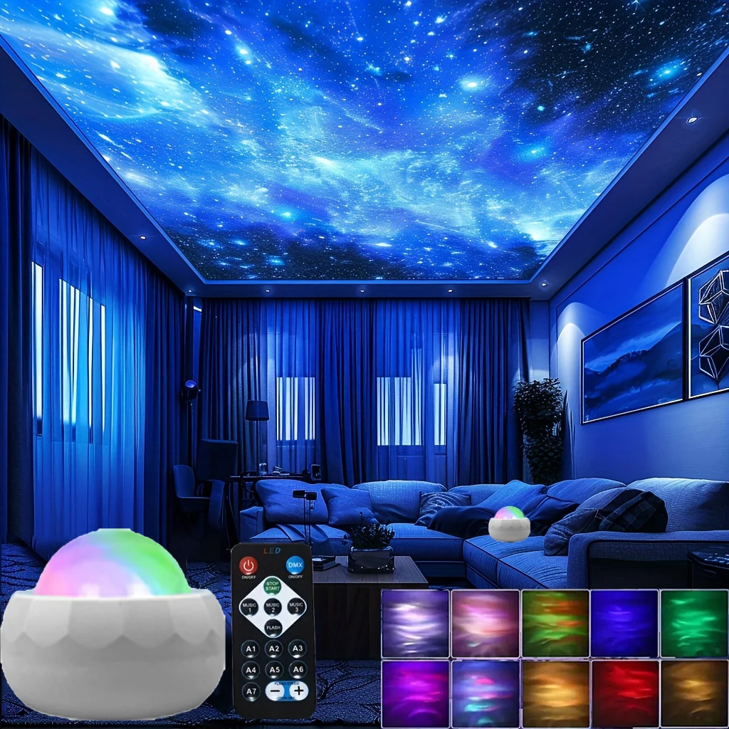 Светодиодный проектор Aurora Светодиодный ночник Galaxy USB RGB 7 режимов 360 °   Вращающийся ночной небесный свет с пультом дистанционного управления для декора комнаты домашнего кинотеатра