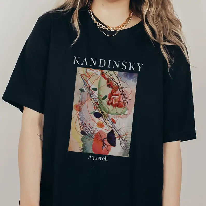 Футболка Kandinsky с рисунком Акварелла, женская футболка с изображением абстрактного искусства, известная картина, унисекс