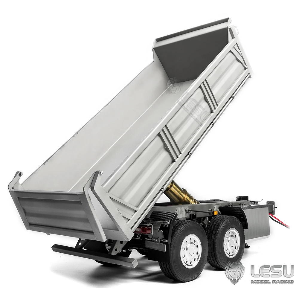 Фото LESU RC 1/14 Гидравлический подъемный полный комплект прицепа Металлическая неокрашенная модель 2 оси с подсветкой для самосвала Самосвал Грузовик Игрушечный автомобиль TH23103 №3