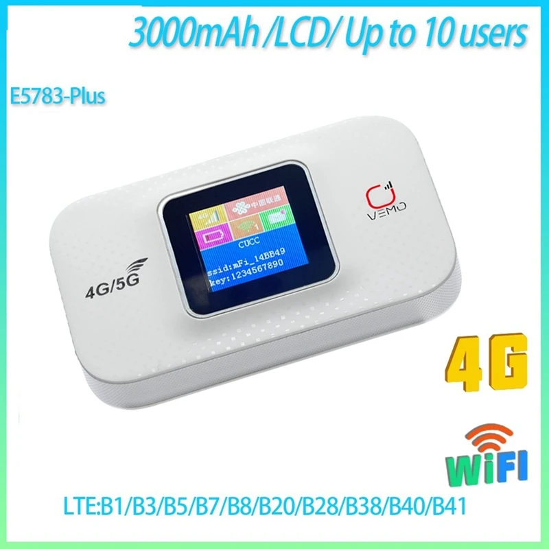 E5783 Plus 4G LTE CAT4 300Mbps портативный Wi-Fi роутер со слотом для SIM-карты, автомобильный Мобильный Wi-Fi 3000Mah аккумулятор портативный роутер