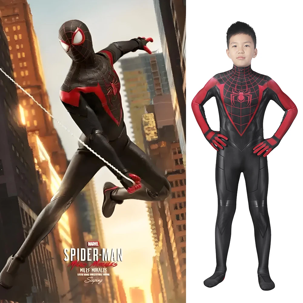 Детский PS5 Ultimate SpiderMan, косплей Майлза Моралеса, супергерой для мальчиков, спандекс, костюм на Хэллоуин с 3D принтом, боди зентай, детское боди