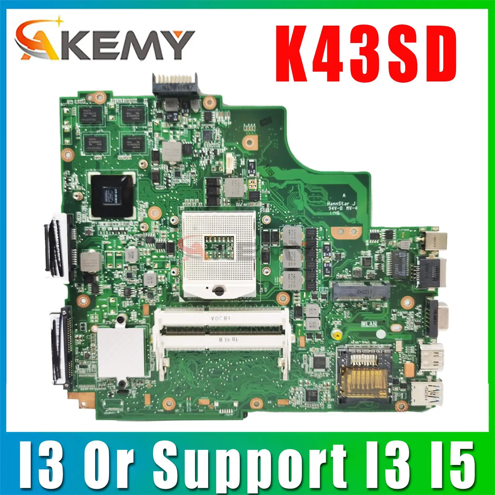 Материнская плата A43S для ноутбука ASUS A84S K43SD A83S K43E материнская плата для ноутбука с I3 или поддержка I3 I5 GT610M/2G
