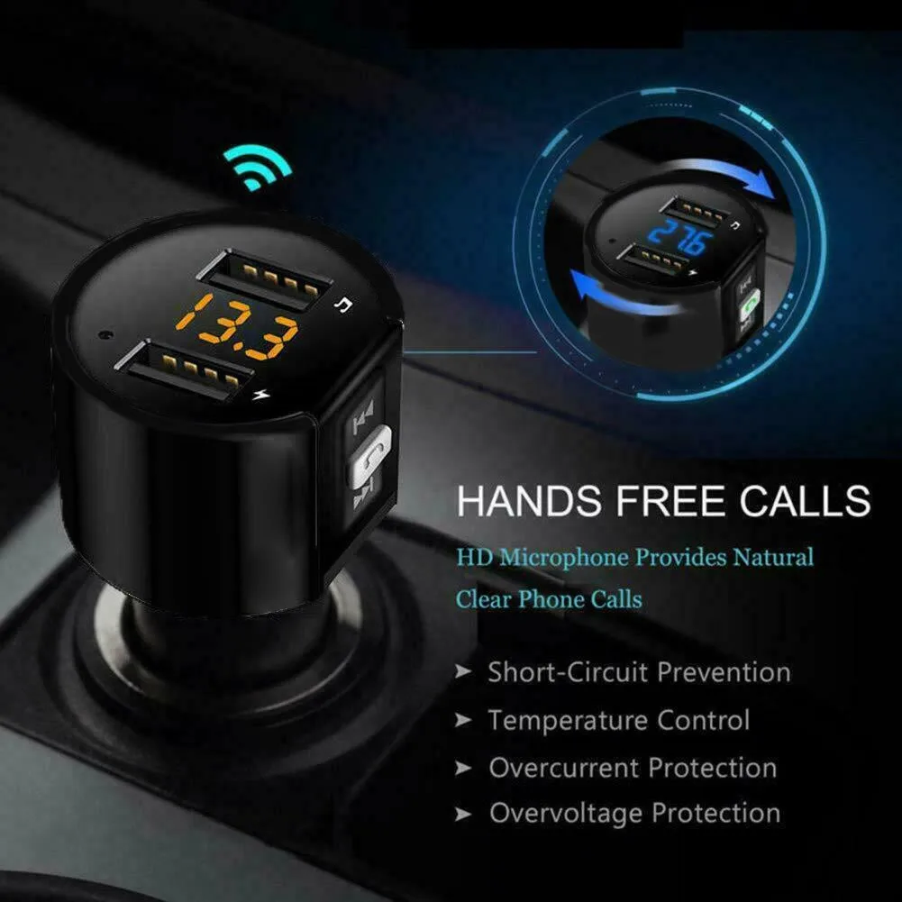 Автомобильный FM-трансмиттер, беспроводной Bluetooth-радиоадаптер, музыкальный mp3-плеер, комплект громкой связи с 2 USB-портами, зарядное устройство, автомобильные электронные аксессуары (art.: 3920bacdf3db4) - 3920bacdf3db4