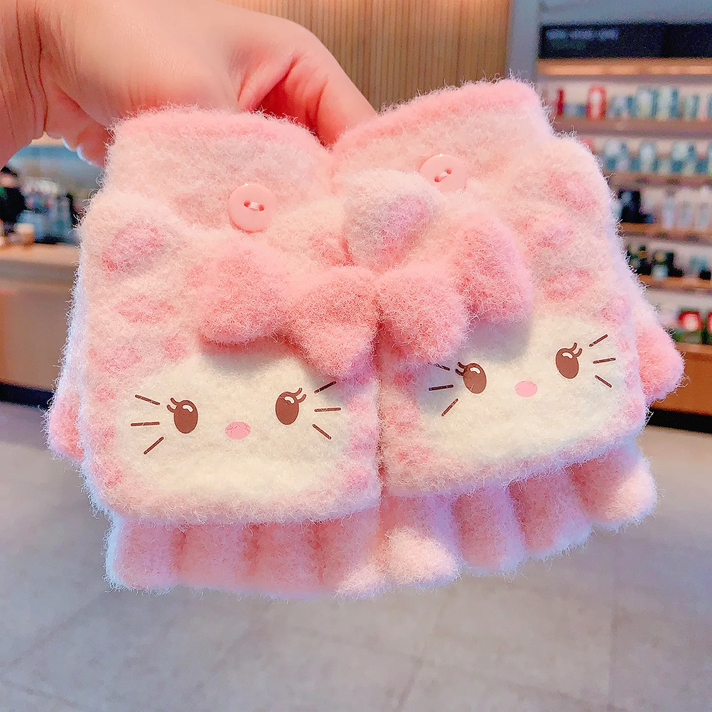 Новые детские перчатки Kitty на осень и зиму, незамерзающие, теплые, подходят для письма, открытые перчатки с пятью пальцами на полупальцах. (art.: 3920d24410b64) - 3920d24410b64