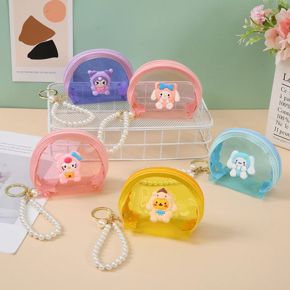 Kawaii Sanrio Zero кошелек Kittys Cinnamoroll Mymelody Kuromi мультяшная прозрачная сумка для гарнитуры Студенческая портативная мини сумка для хранения