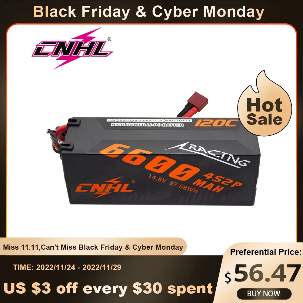 CNHL Lipo 4S 14,8 V аккумулятор 6600 мАч 120C серии Racing HardCase с T-Deans разъемом для радиоуправляемого автомобиля грузовика Evader BX Truggy багги