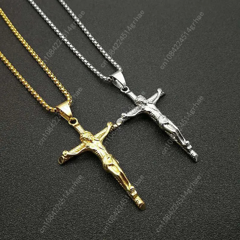 Цепь из нержавеющей стали 316L INRI, крест Иисуса, распятие, кулон и ожерелья, мужские модные украшения, цвет: золото, серебро, подарок отцу