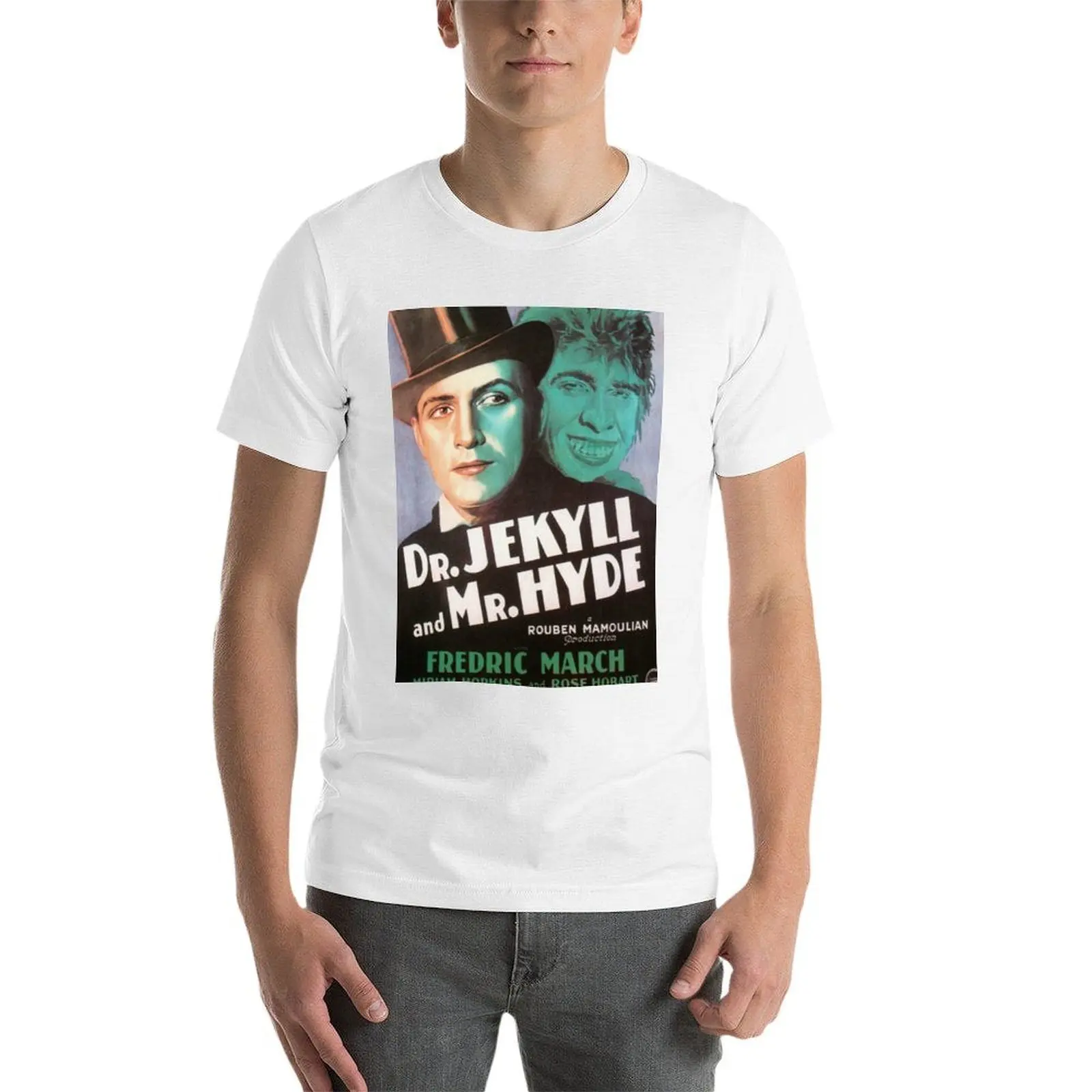 Фото Dr. Jekyll & Mr. Hyde - винтажный постер ужасов - футболка Fredric March, хлопковая футболка, комплект аниме, футболки для мужчин, футболка №4