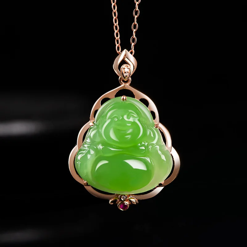 Подлинные товары Hetian Green Buddha из старых материалов, подвеска из 18-каратного розового золота с нефритом для мужчин и женщин
