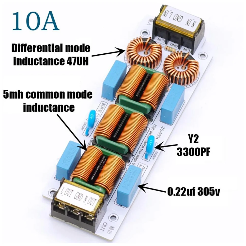 Фото 10A 6A 110V 220V AC EMI фильтр 4-ступенчатый электромагнитный подавитель помех Power EMC аудио усилитель очиститель компьютерного шума №3