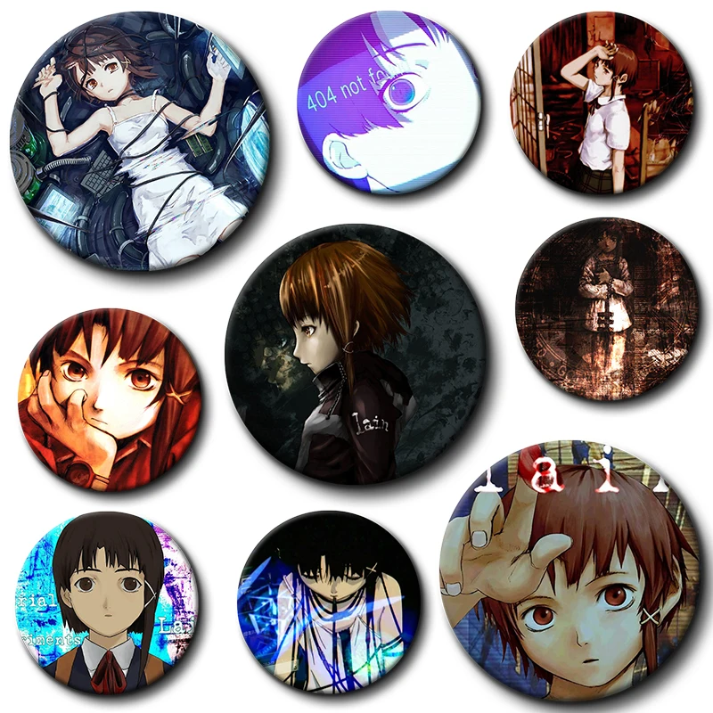 Horror Anime Serial Experiments Lain Soft Button Pins Sci-fi Suspense Animated Character Badge Tinplate Brooch on Backpack Gifts