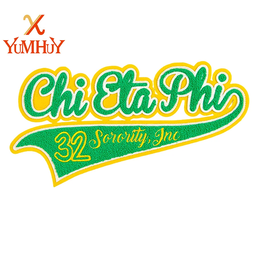Зеленая вышитая нашивка из железного листа Chi Eta Phi Sorority для футболок, сумок, подушек и курток