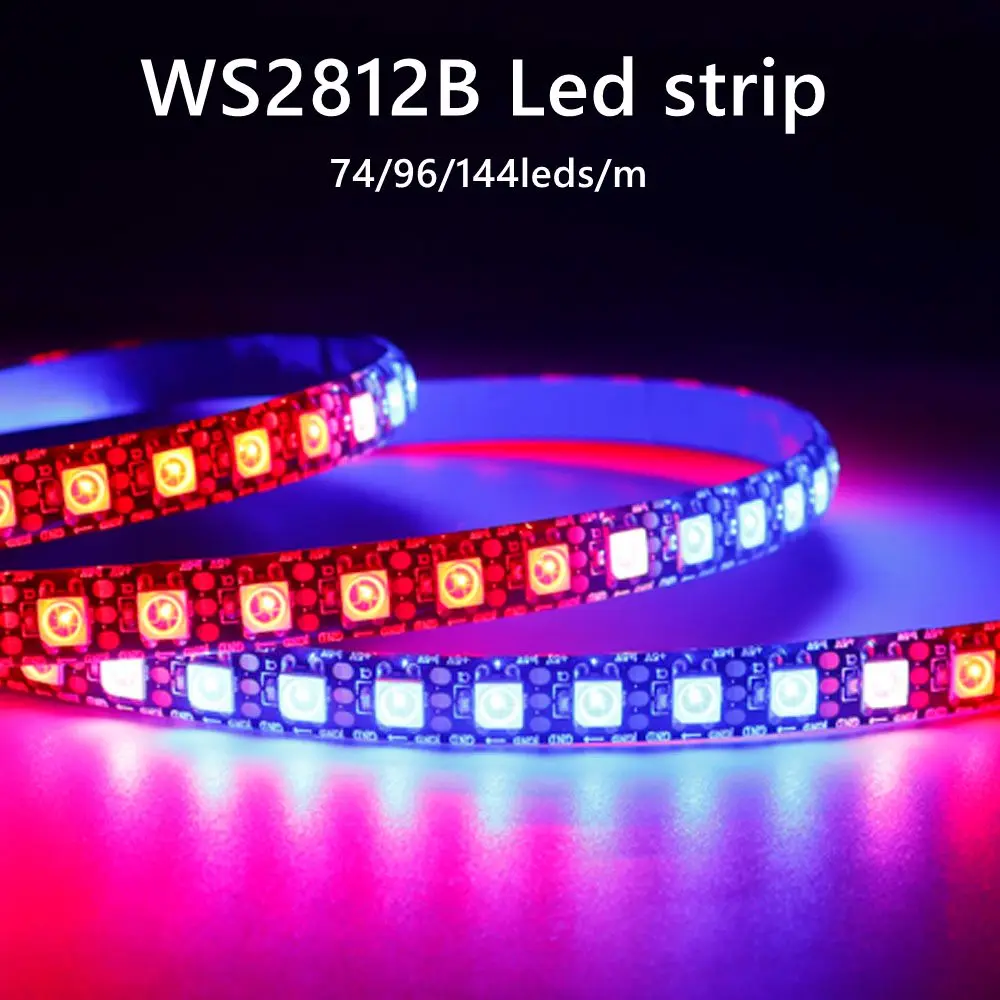 Светодиодная лента WS2812B, 5 в постоянного тока, 74/96/144 светодиодов/м, индивидуально Адресуемая, Smart 5050RGB WS2812 пикселей, светодиодная лампа стандарта IP30/65/67, черная/белая печатная плата