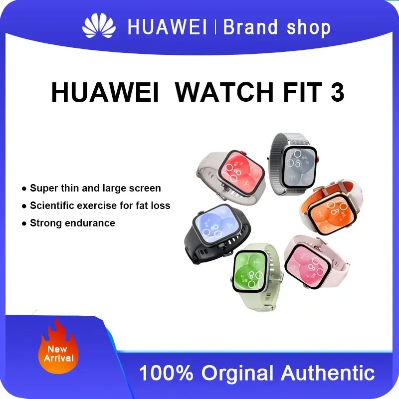 Спортивные умные часы Huawei WATCH FIT 3, Bluetooth-вызовом, управлением о здоровье и доступом NFC, подходят для взрослых мужчин и женщин.