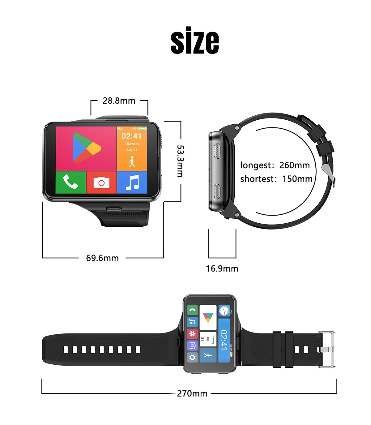 Фото Новые умные часы S999 4G LTE MTK6761 Core 4 ГБ 64 ГБ 5,0 МП + 13,0 МП GPS WIFI 2,88 дюйма Двойная камера Смарт-часы 2300 мАч Аккумулятор 2025 №5