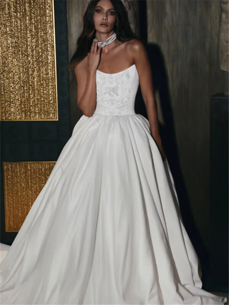 Фото Атласное свадебное платье Vestido De Noiva Minimalista Casamento Princesa Vestidos Novia Boda Civil White Novias Свадебные платья 2025 №4