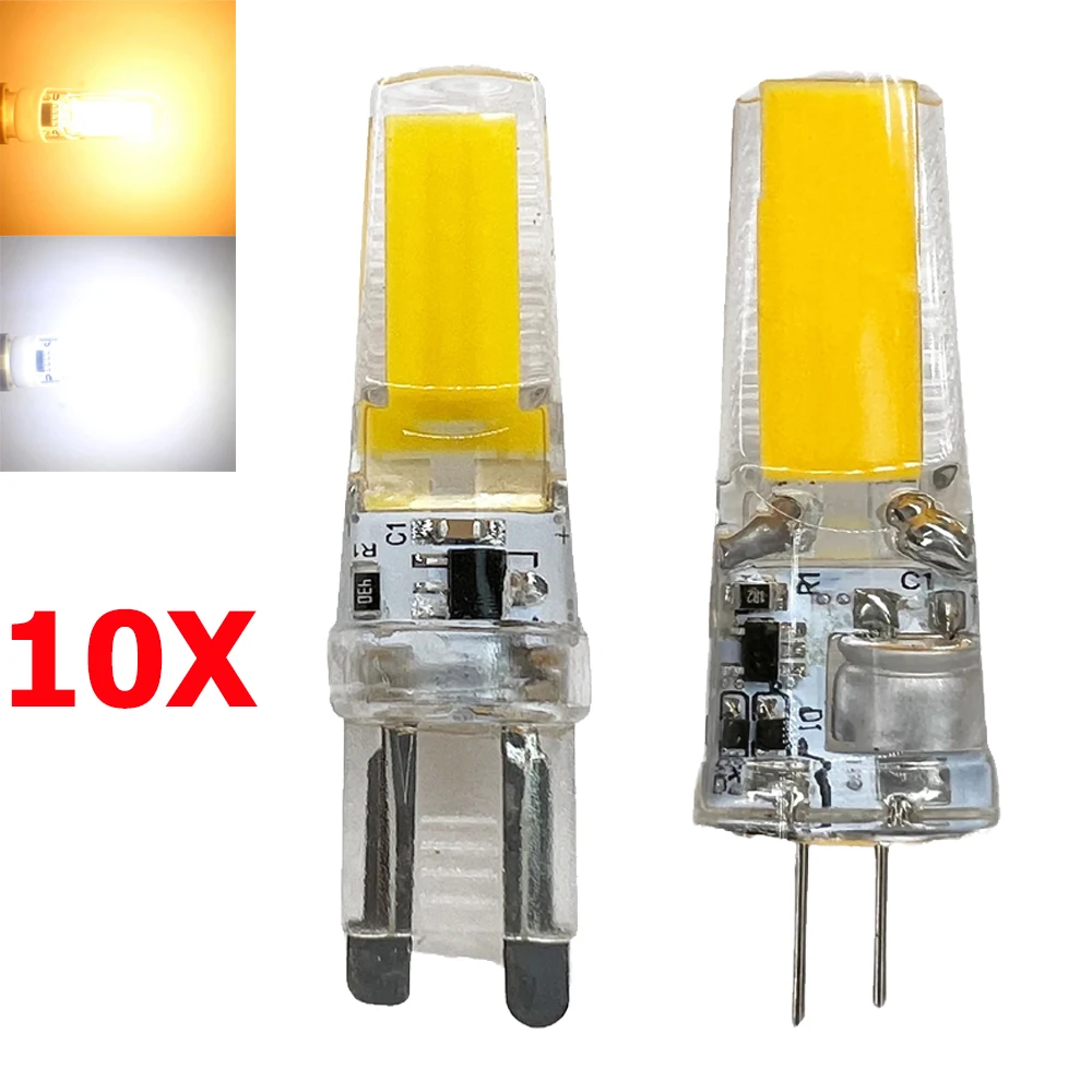 10X Светодиодная лампочка 3W 6W G4 G9 LED COB 12V 3000K Теплый белый 220 В Свет в комнате Свет в спальне Декоративное освещение