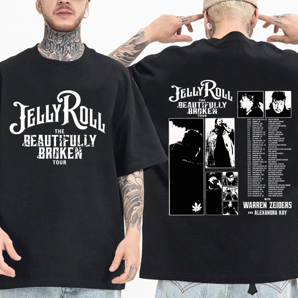 Jelly Roll The Beautifully Broken Tour 2024, футболка с коротким рукавом, летняя повседневная рубашка в стиле Харадзюку с круглым вырезом
