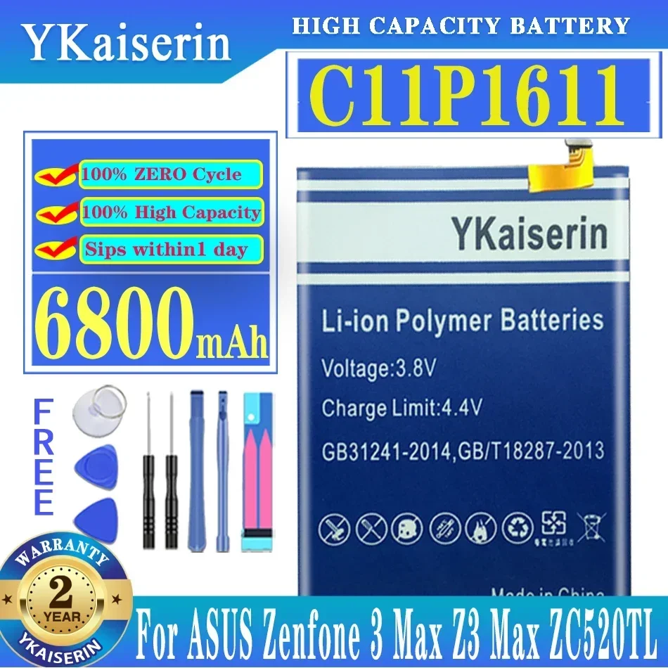 Сменный аккумулятор ykaisсеребрин 6800 мАч C11P1611 для ASUS Zenfone 3 Max 3Max Z3 Max ZC520TL