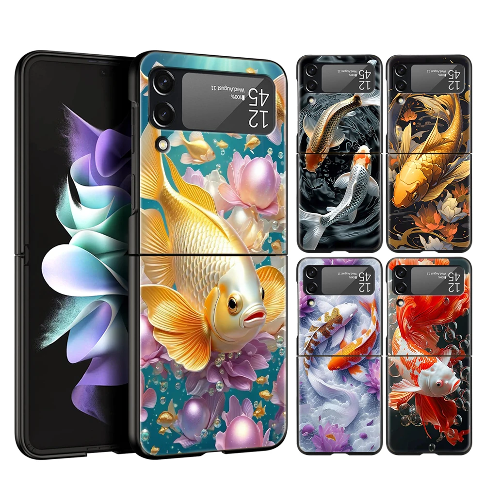 Твердый чехол из поликарбоната с мультяшными рыбками для телефона Samsung Galaxy Z Flip 4 5, черный чехол для Galaxy Z Flip 3, складной противоударный чехол, чехол, сумка