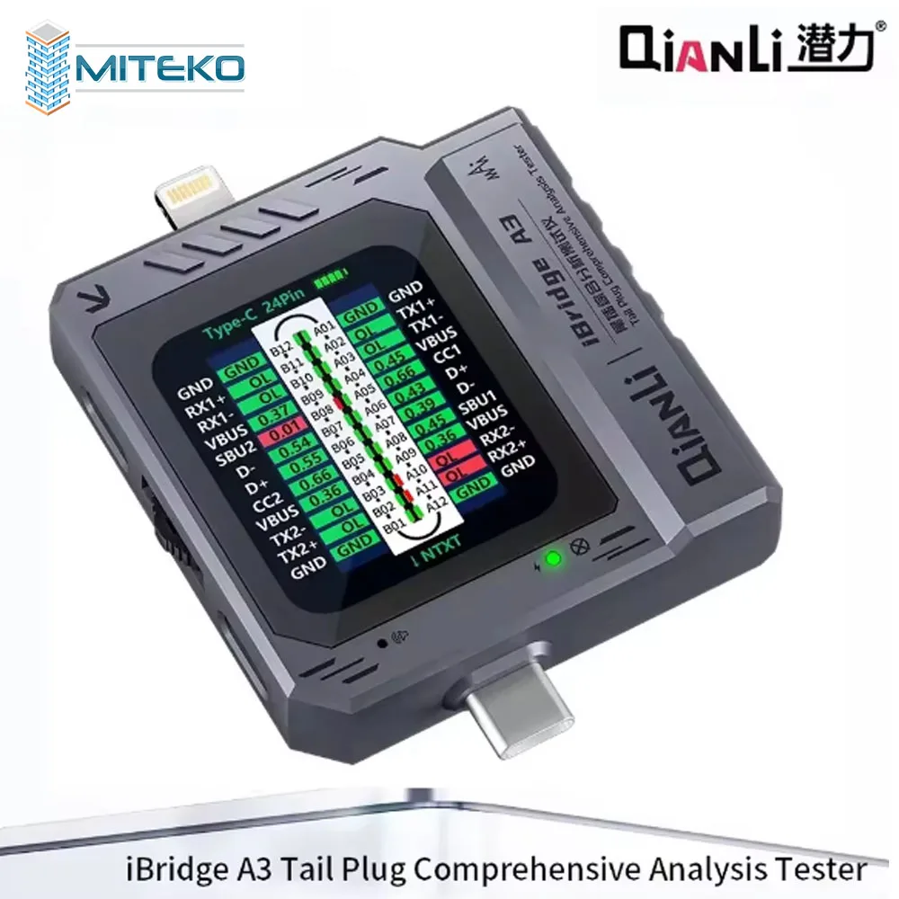 Qianli iBridge A3 Тестер хвостовой пробки Комплексный анализ Интерфейс молнии Type-C Автоматическое сканирование IPhone Samsung Диагностический инструмент