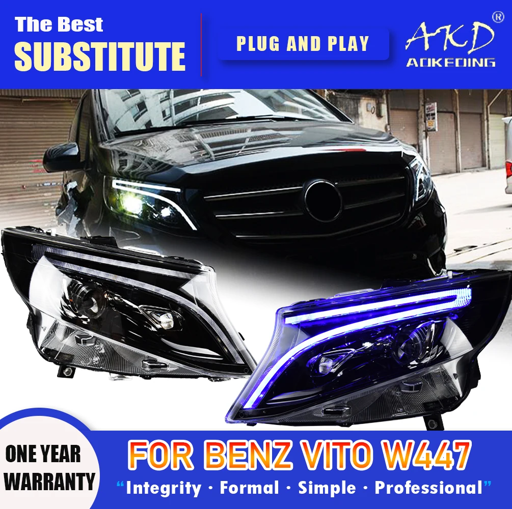 Фара AKD для Benz Vito светодиодный, фара 2013-2019, фары W447 DRL, сигнал поворота, фара дальнего света, линза проектора Angel Eye