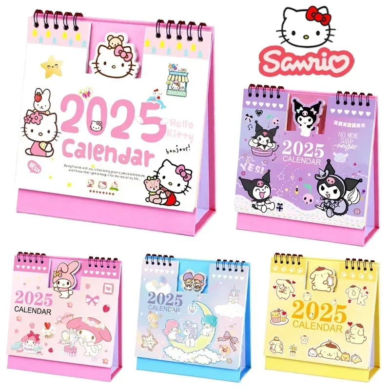 Календарь Hello Kitty 2025 Sanrio, настольный календарь с орнаментом, мультяшный кавайный планировщик, повестка дня, ежедневные ежемесячные канцелярские принадлежности, офисные принадлежности