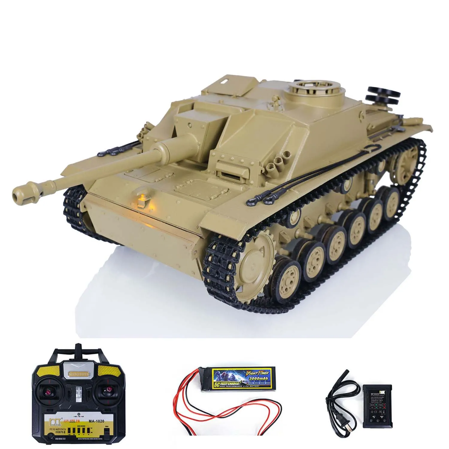 Металлический Mato 1/16 Stug III RTR RC Танк Инфракрасный ствол Recoil Желтый 1226 TH00667-SMT4