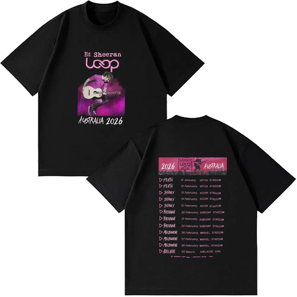 Ed Sheeran Loop Tour Австралия и Новая Зеландия 2026 Tour Merch Футболка в стиле пары Подарки для фанатов Мужчины Женщины Топы Модная хлопковая футболка