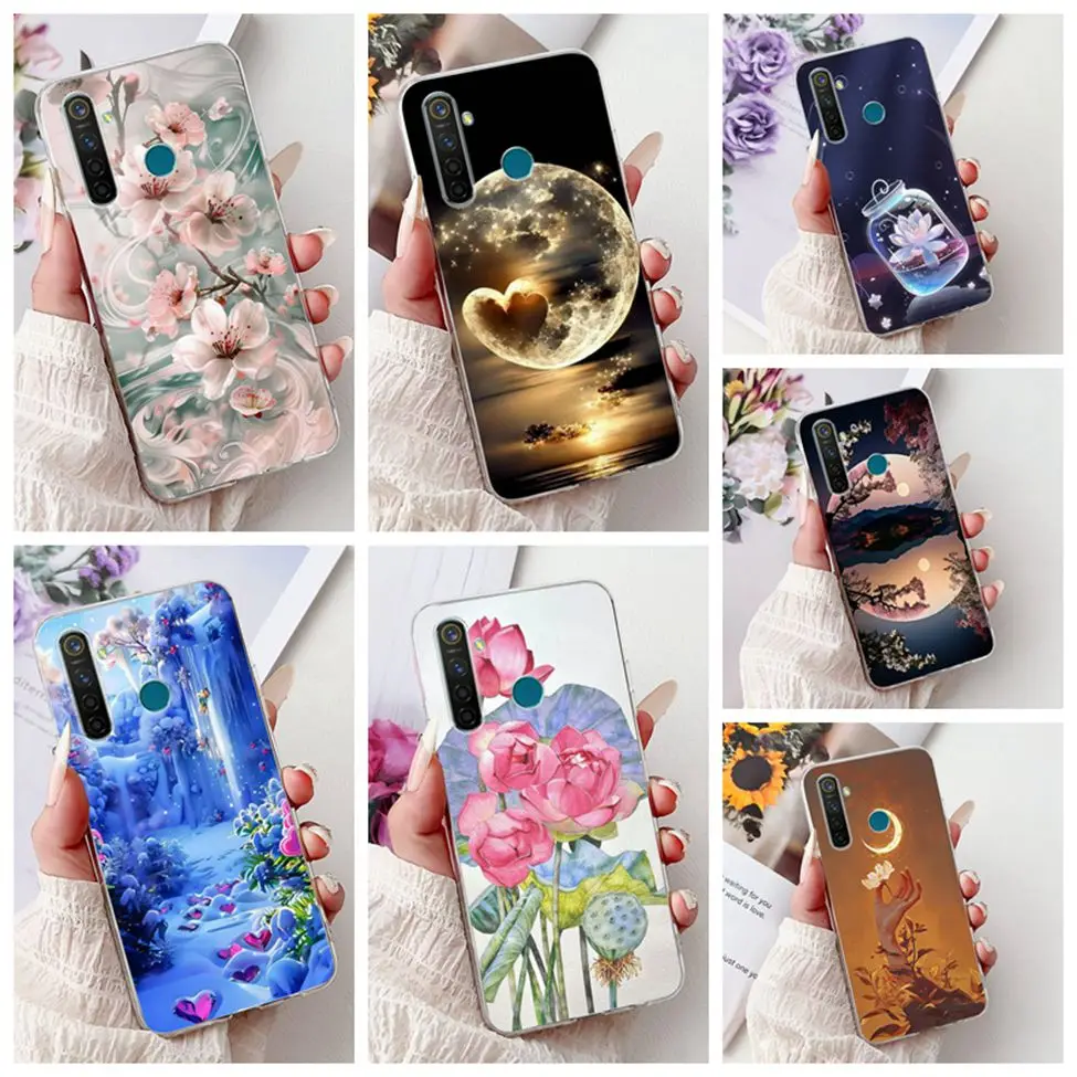 For Realme 5 Pro Case Clear Cute Cat Fashion Flowers Cool Funny Painted Back Cover For Real me 5 Pro Phone Case RMX1971 RMX1973
