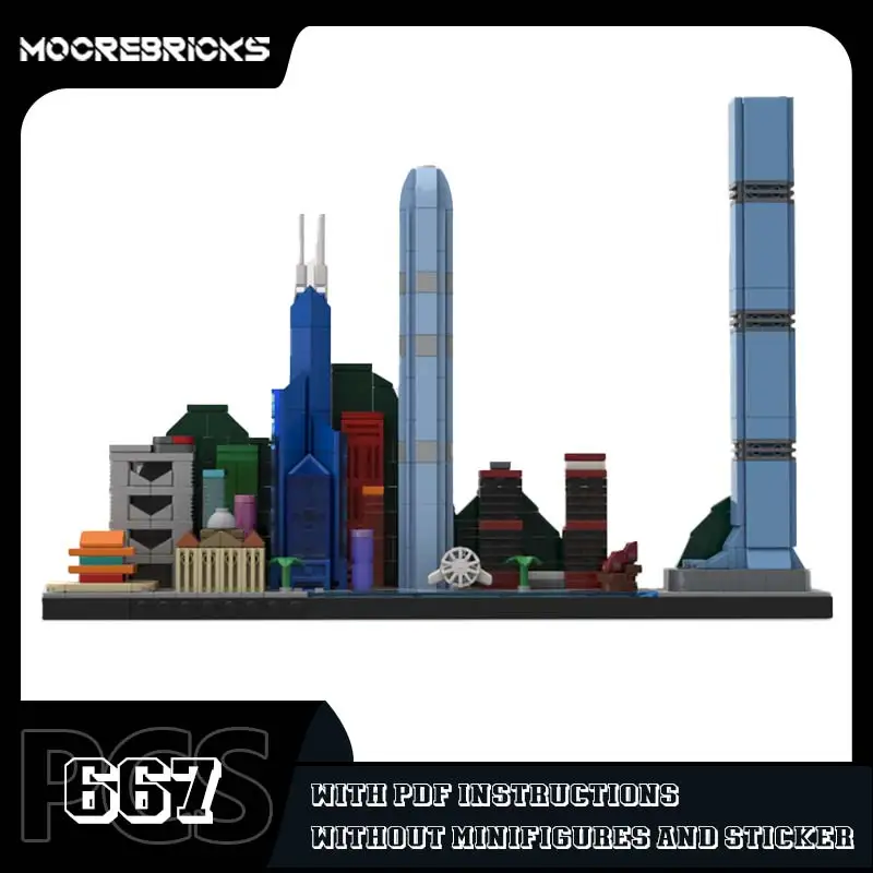 MOC- 209850   Знаменитый город, Гонконгский горизонт, строительные блоки, сделай сам, сборная модель, оригинальные кирпичи, головоломки, игрушки для детского подарка