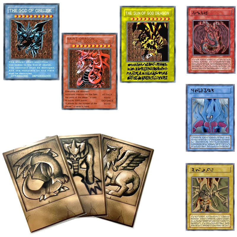 Самодельный Yu-Gi-Oh! Obelisk The Tormentor аниме персонажи Редкие карты Бронзирующая коллекция флэш-карта Мультяшные игрушки Рождественский подарок