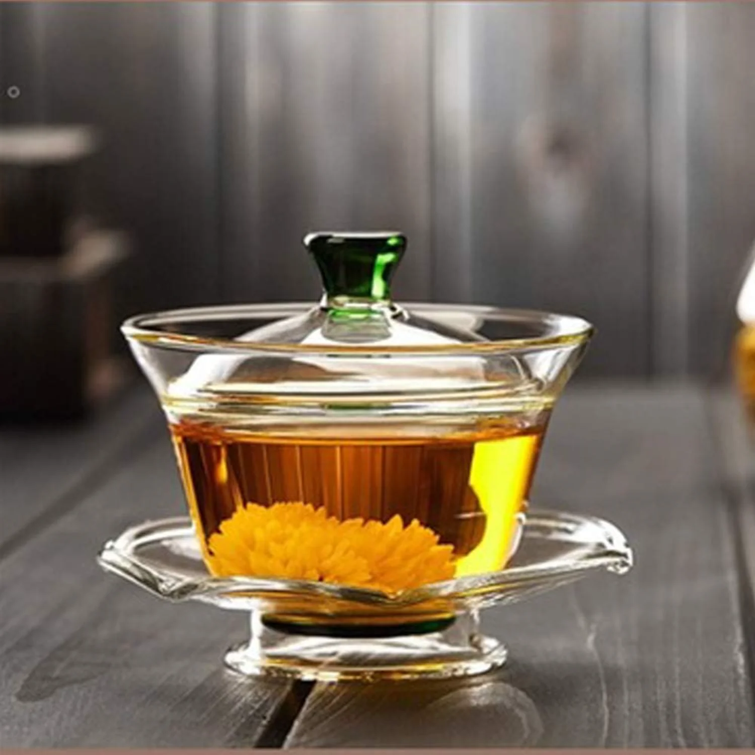 Фото Китайская стеклянная чайная чашка Gaiwan традиционная кунг-фу 170 мл, Классический чайный набор, чашка с крышкой и блюдцем, чайные наборы Yerba mate Tilte №3