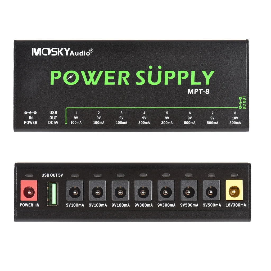 MOSKYAUDIO 8-канальный блок питания для гитарной педали с независимой защитой от короткого замыкания, светодиодная индикаторная педаль для гитар