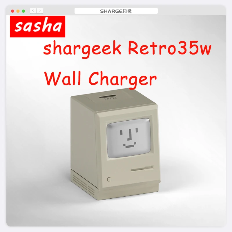 Сетевое зарядное устройство Sharge Retro35w 20 Вт 65 Вт с умным светодиодным дисплеем Pd3.0, складное быстрое зарядное устройство Gan для Iphone, Ipad, Macbook