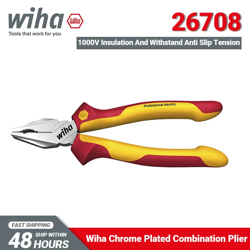 Комбинированные плоскогубцы Wiha 26708, изолированные инструменты электрика 1000 В с динамическим соединением и оптическим захватом, сверхдлинная режущая кромка 180 мм