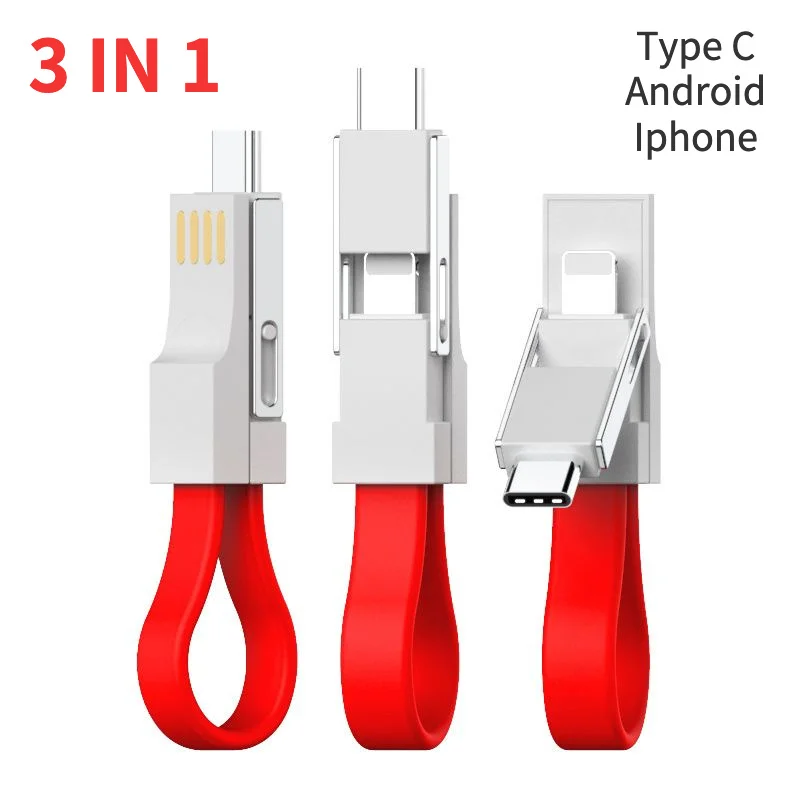3 в 1 кабель Micro Usb Type-C для передачи данных, короткий портативный брелок для быстрой зарядки для Apple Android Type-C, универсальный многоголовый